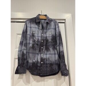 Mikel Hunter Hunter Mens M Gray Ombre Plaid Flannel Button Up Utility Streetwear